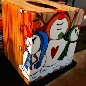 Handmade woodburned and painted Christmas Tissue Box